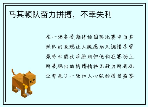 马其顿队奋力拼搏，不幸失利